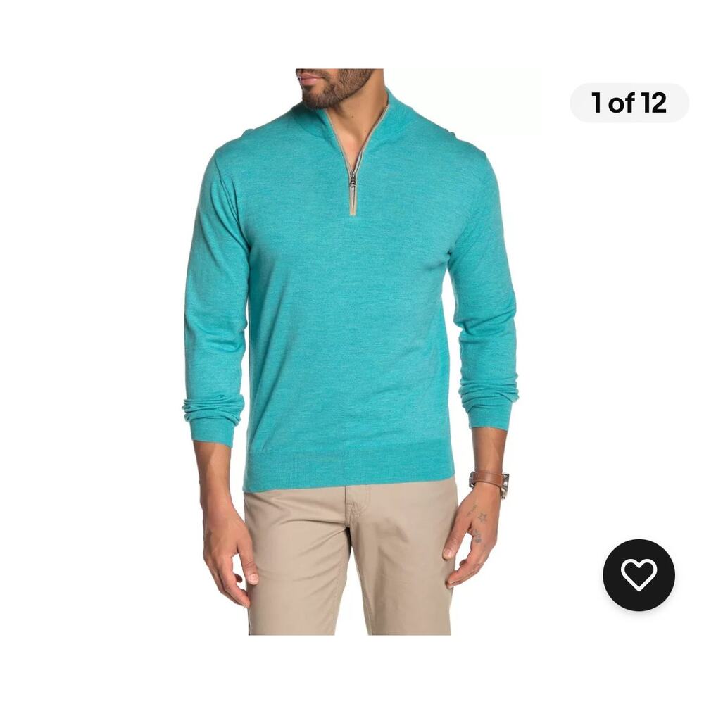 Peter Millar Quarter 1/4 Zip 70%‎ Merino/30% Silk Sweater in Gemma Green.